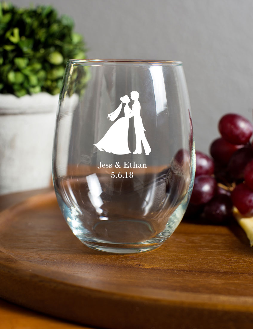 Personalized 9 oz. Stemless Wine Glasses  Stemless wine glass,  Personalized baby shower favors, Personalized stemless wine glasses